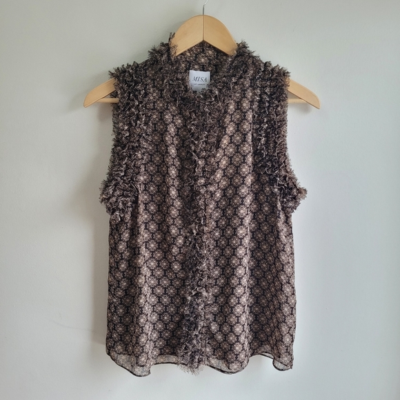 MISA Evora Blouse Mock Neck Ruffle Top Small - Picture 5 of 9